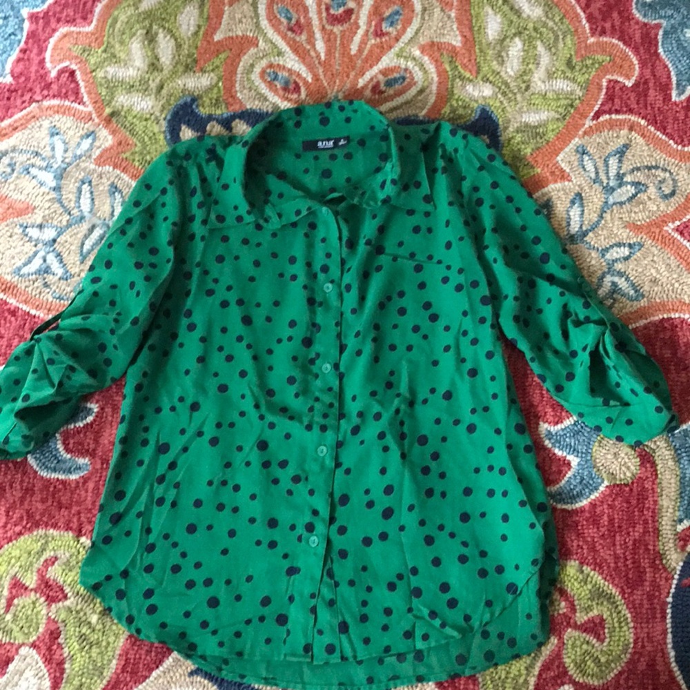 Green and Navy Dot Blouse